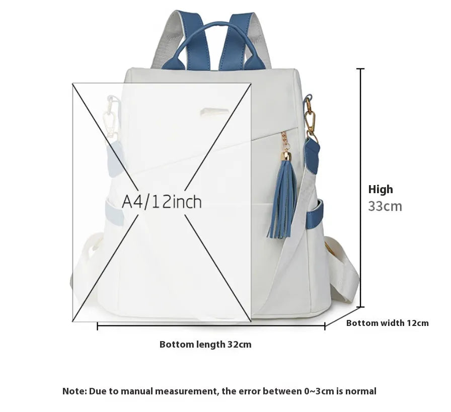 Oxford Cloth Stitching Women'S Backpack Anti-Theft Back Zipper Girls Schoolbag Casual Travel Double Shoulder Backpack