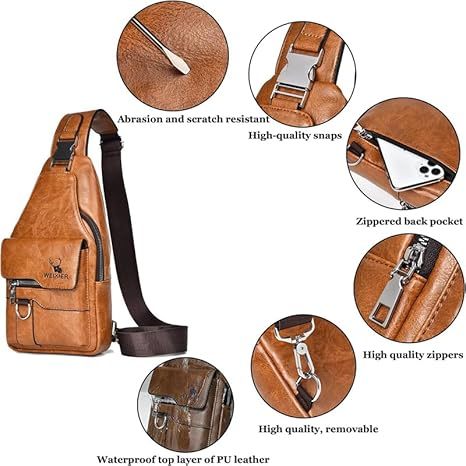 Premium PU Leather Vintage Chest Bag – Spacious Waterproof Crossbody with Multi-Compartment Design for Men-FREE USA SHIPPING