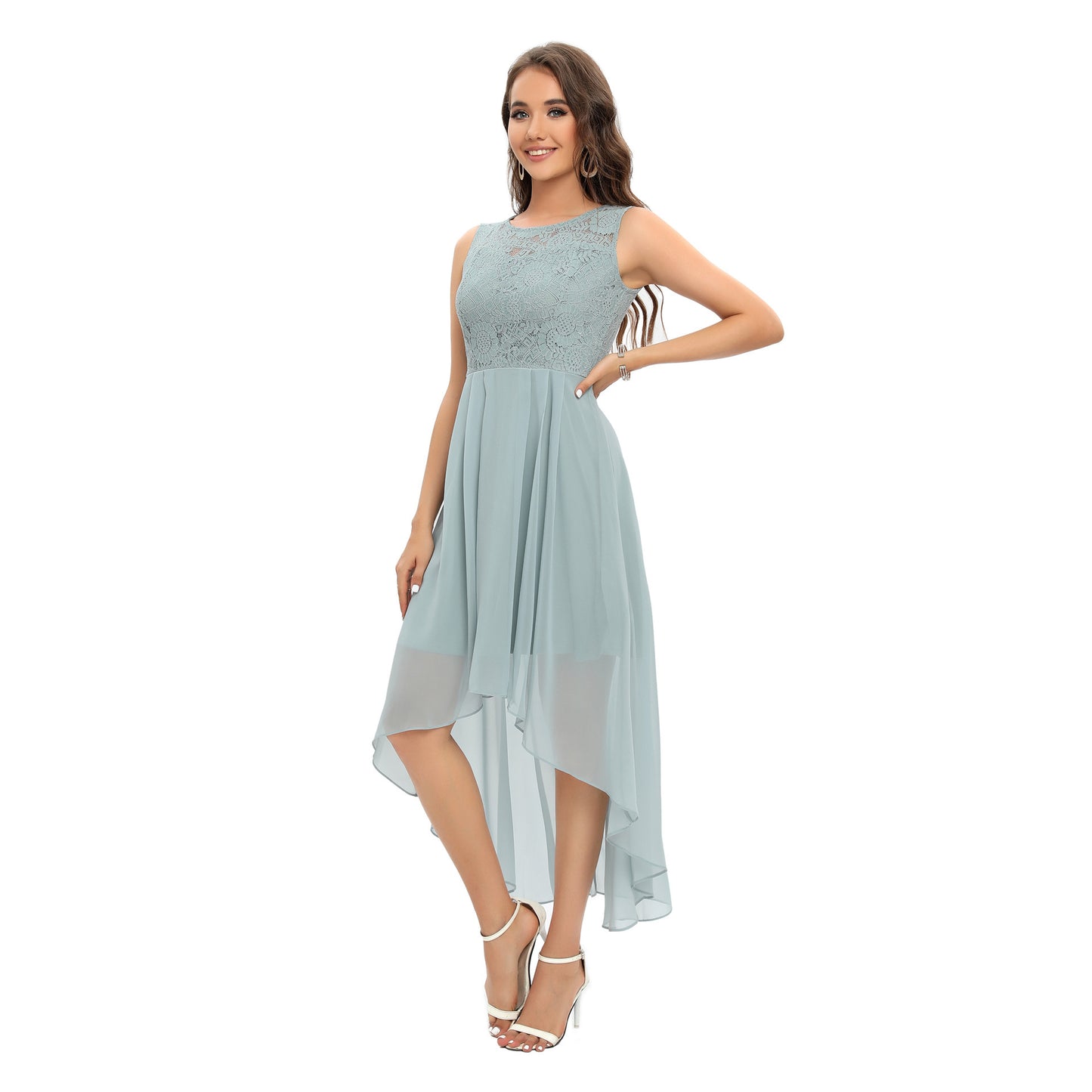 New Lace Stitching Big Swing Chiffon Dress