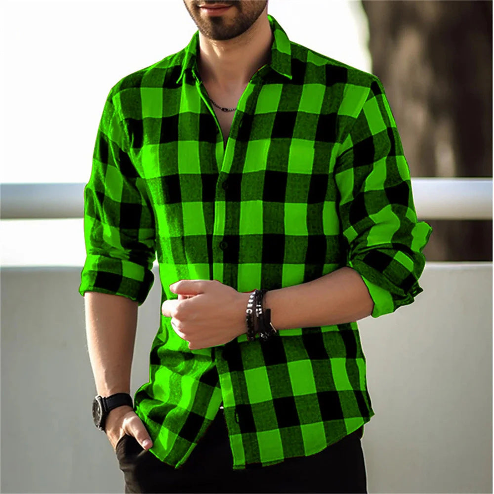 European And American Long Sleeve Loose  Plaid Design Striped Shirt