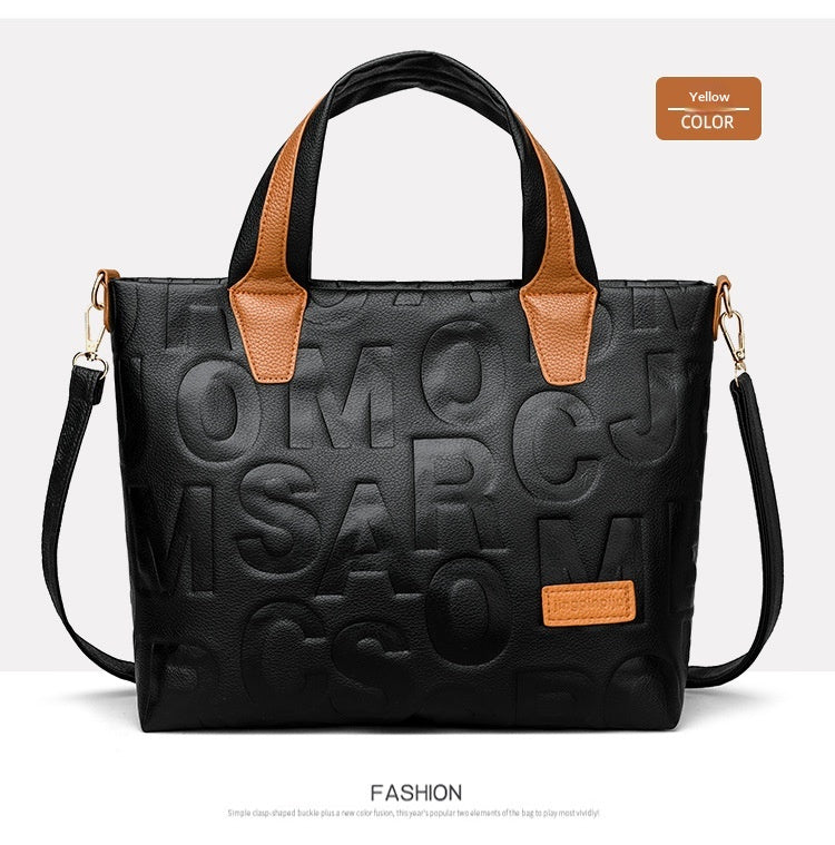 Trendy Tote Handbag Chic Letter Embossing Womens