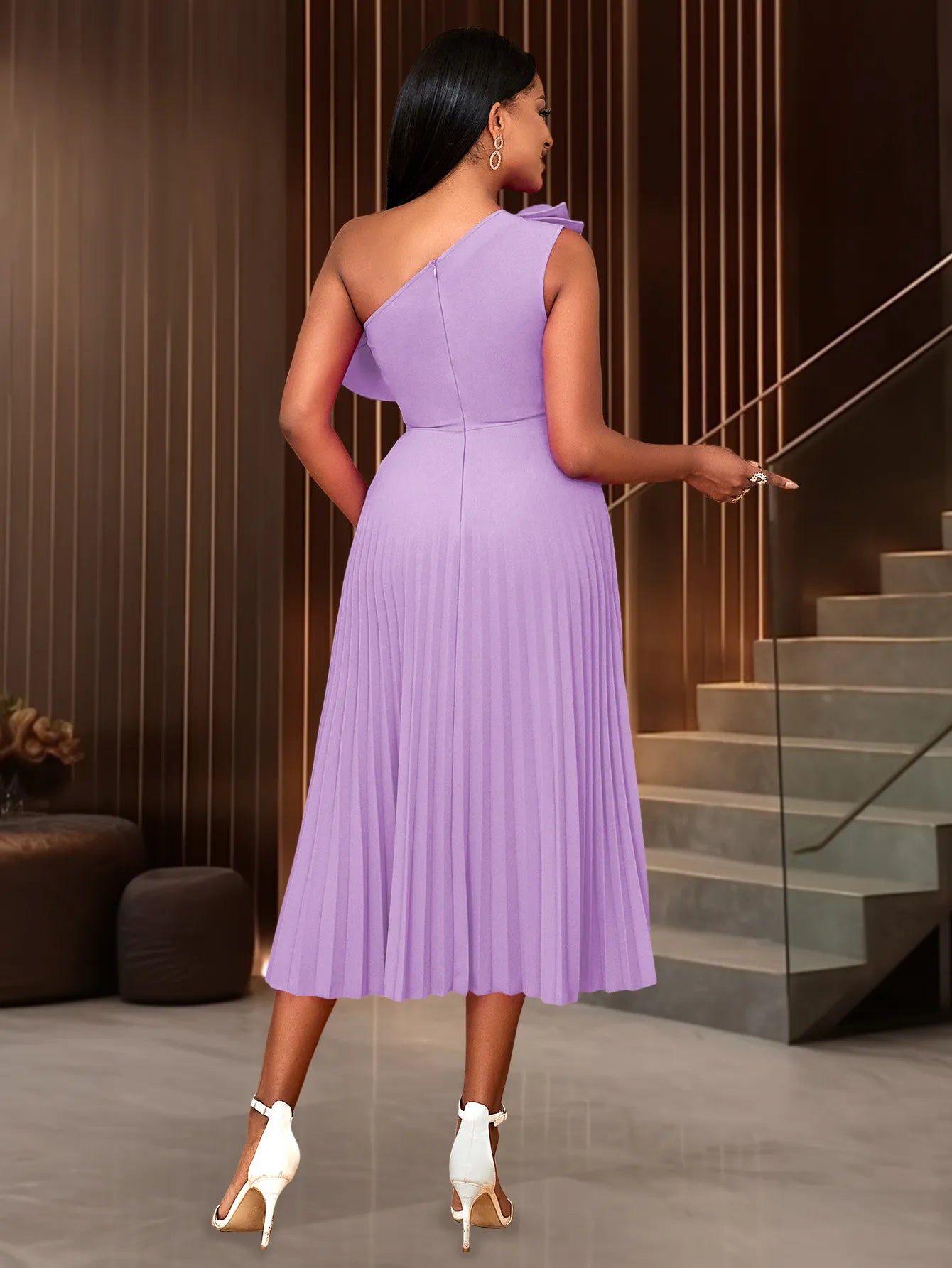 Women's Fashion Shoulder Diagonal Collar Dress
