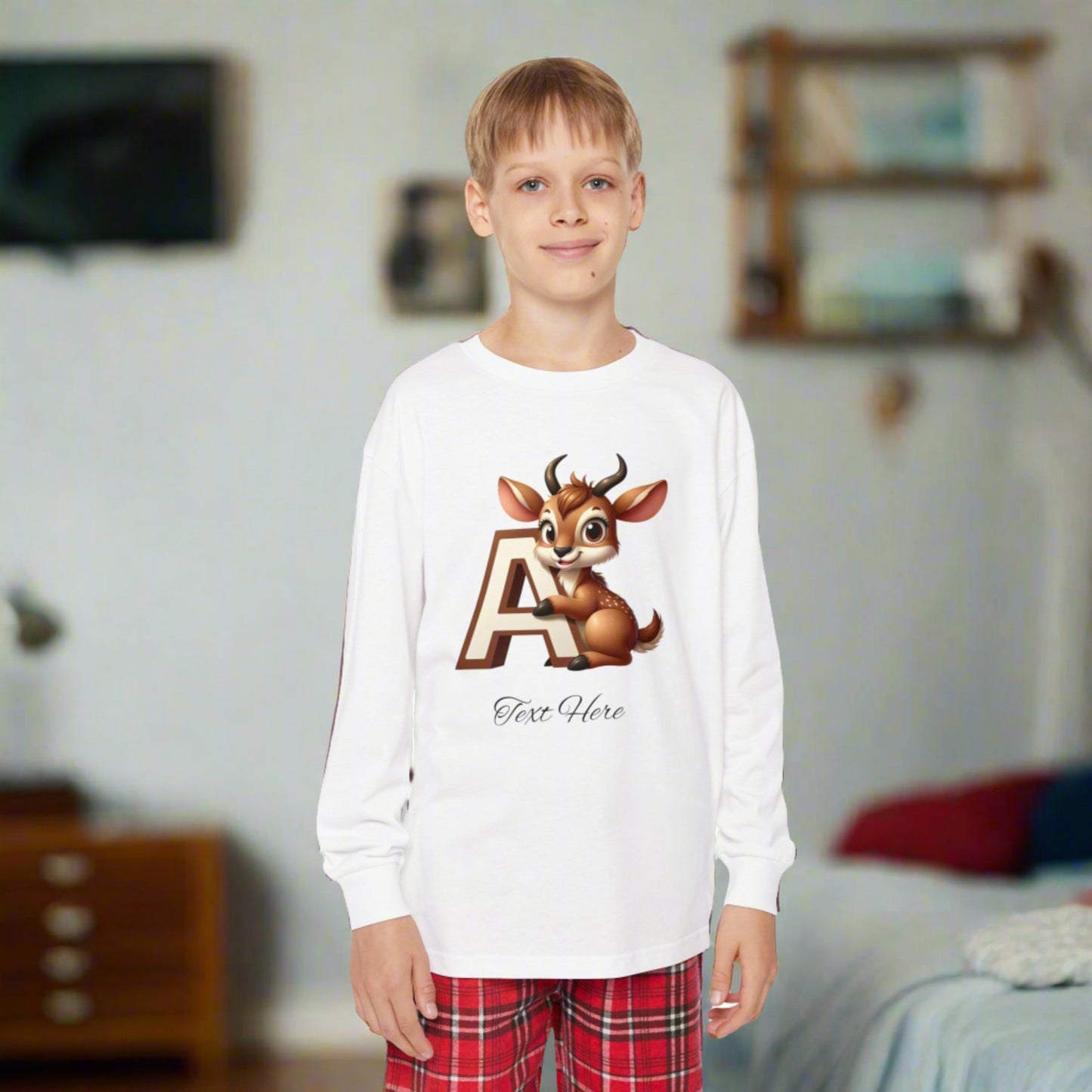 Youth Long Sleeve Holiday Outfit Set - Personalize With Cute Animal Letters