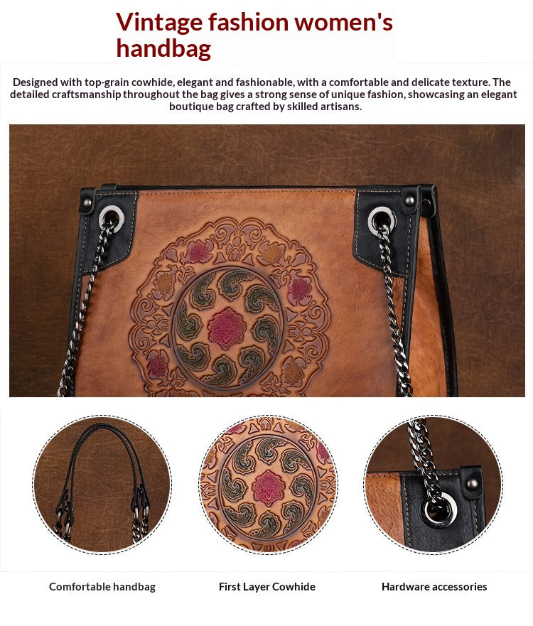 Large-Capacity ShoulderCrossbody Top-Grain Leather Tote Bag