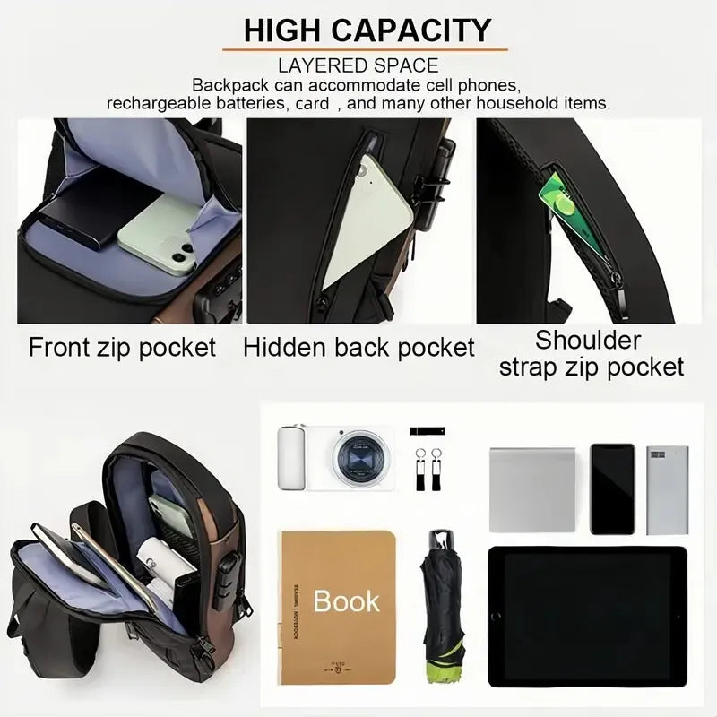 Men's Waterproof Motorcycle Chest Bag, Anti-Theft Shoulder Bag, Durable Oxford Fabric Outdoor Bag-FREE USA SHIPPING