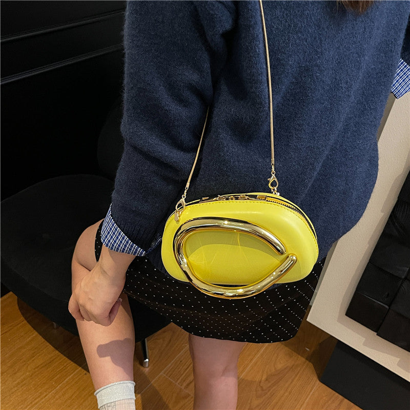 Small Bag Vintage Hardware Metal Handle Chain Crossbody Bag