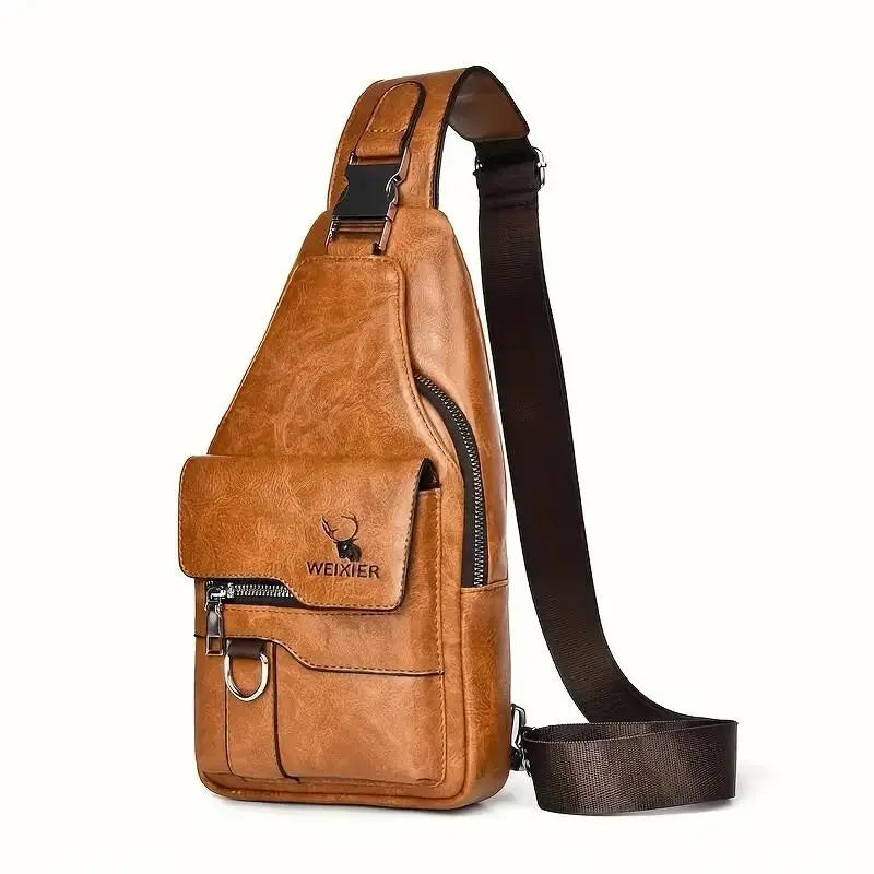 Premium PU Leather Vintage Chest Bag – Spacious Waterproof Crossbody with Multi-Compartment Design for Men-FREE USA SHIPPING