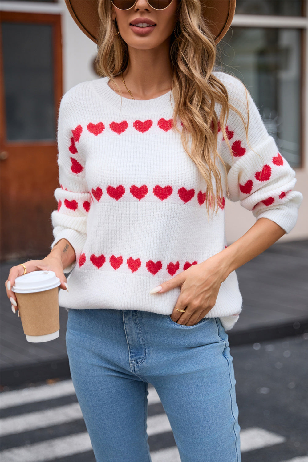 Heart and Angel Wings Round Neck Sweater