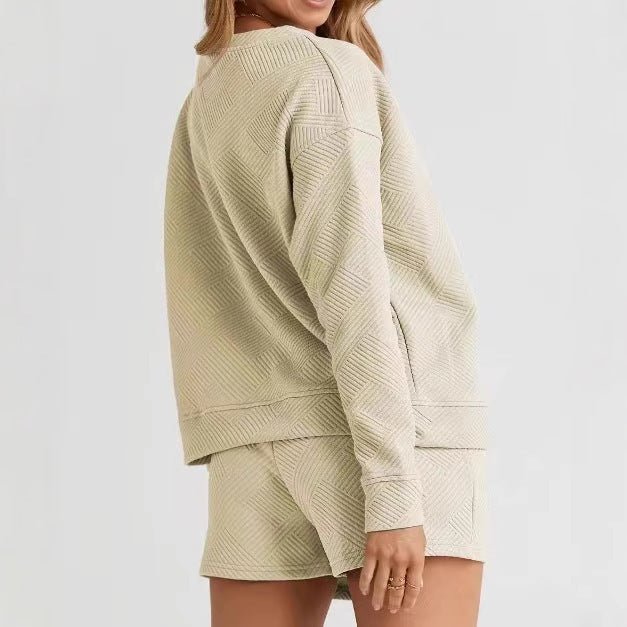 Solid Color Texture Casual Suit Women's Shorts Top