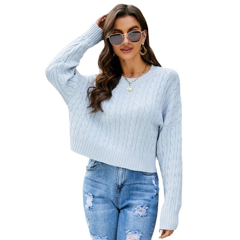 Women's All-match Loose Round Neck Twisted Short Knitted Sweater