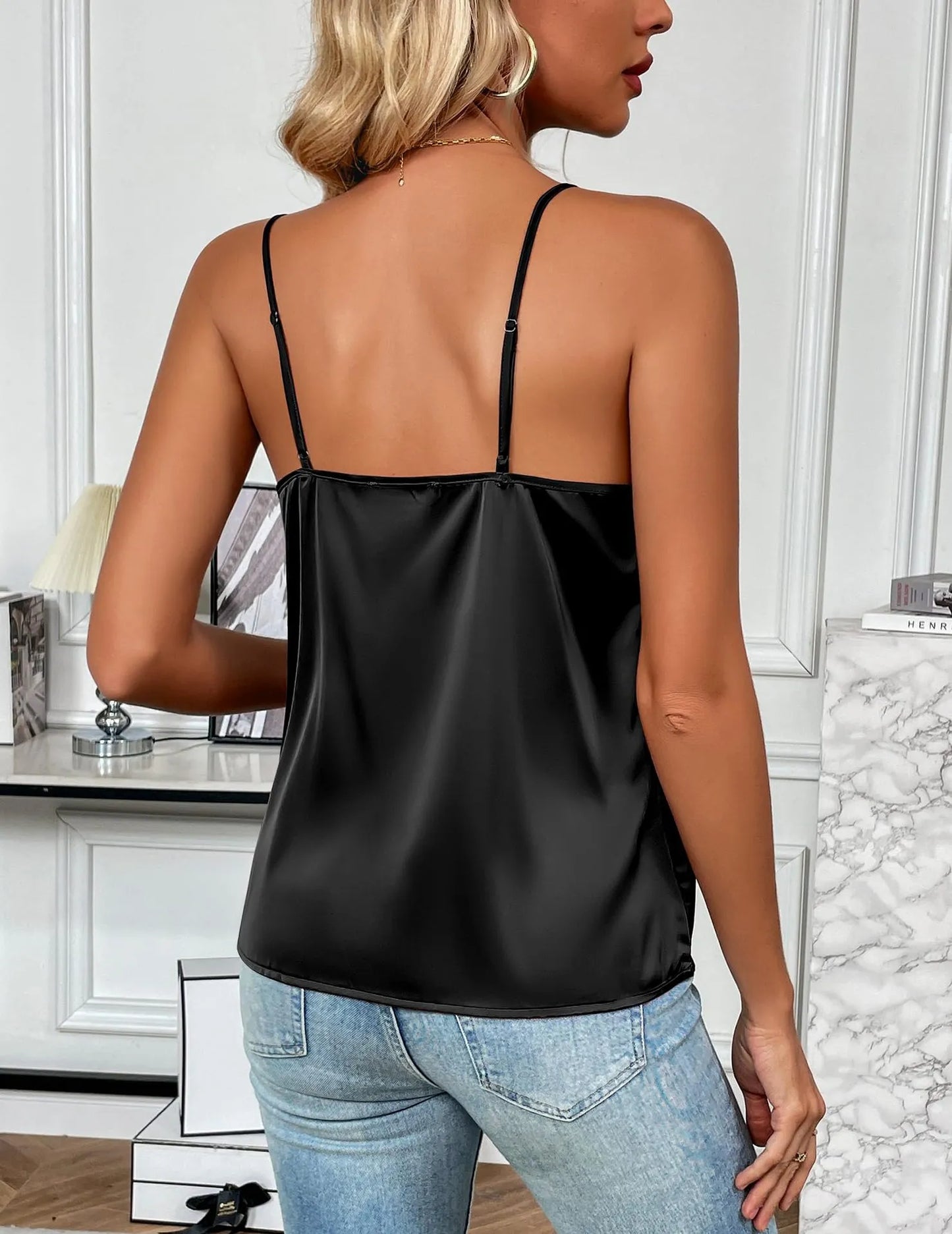 New Women's Silk Adjustable Spaghetti Strap Tank Top Loose