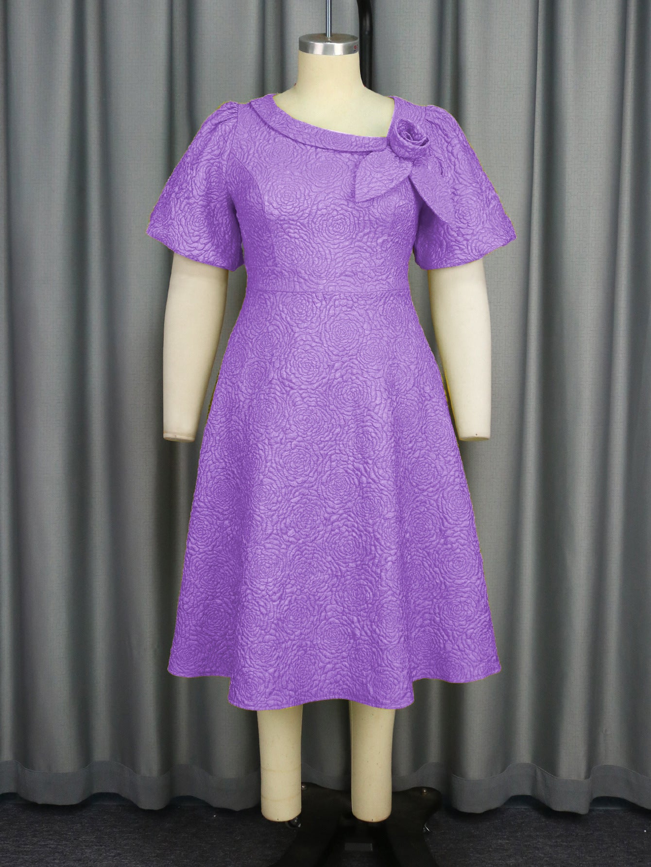 A- Line New Jacquard Fabric Flower Dress