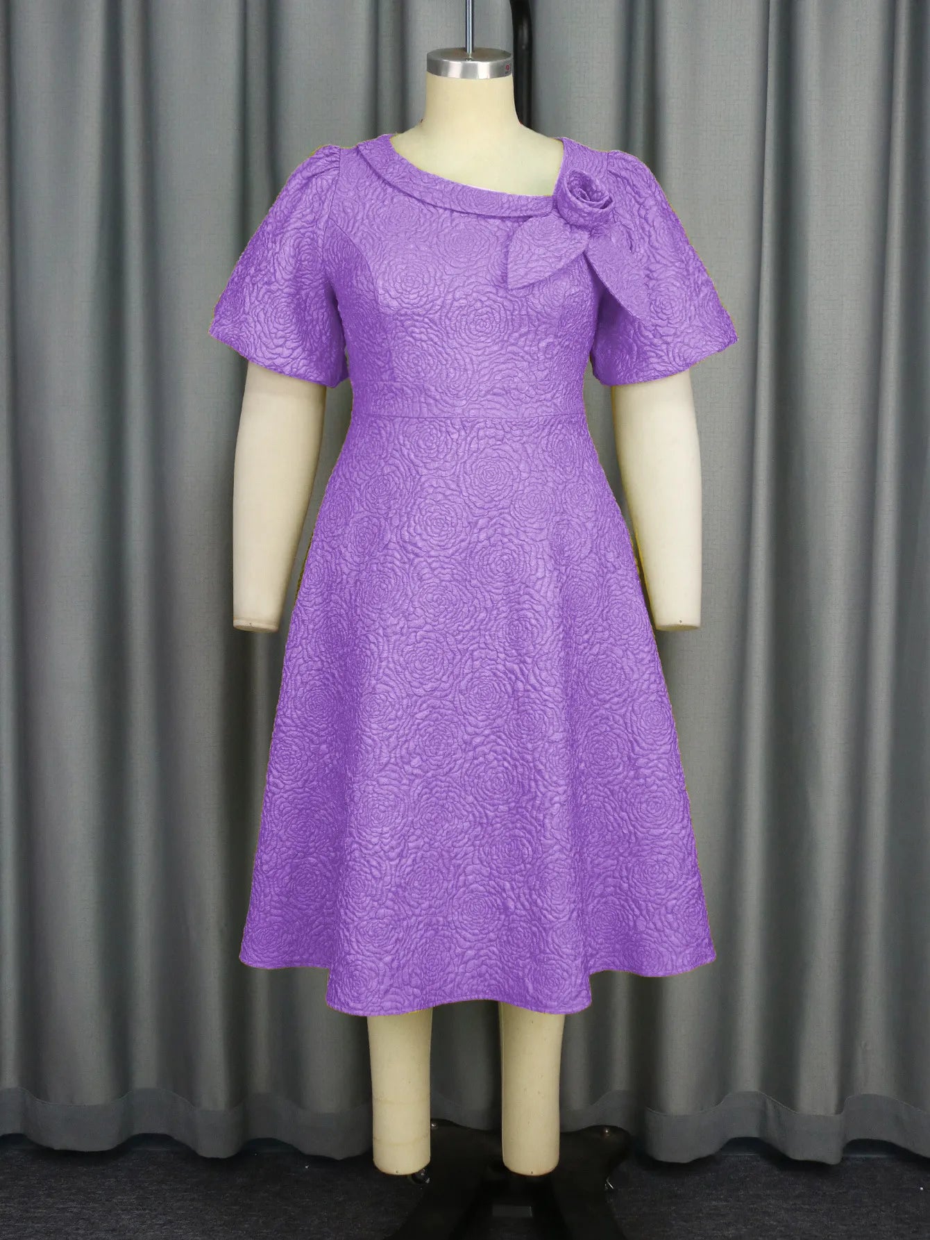 A- Line New Jacquard Fabric Flower Dress