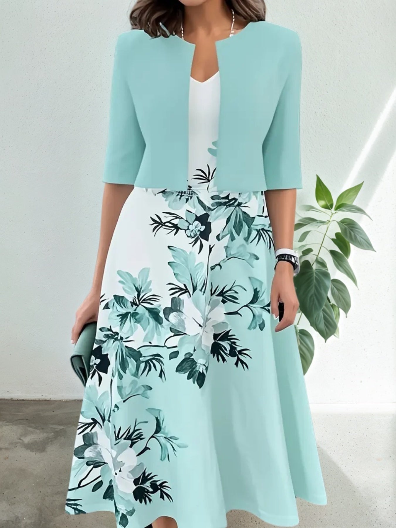 New Women's Round Neck Printed Dress Set