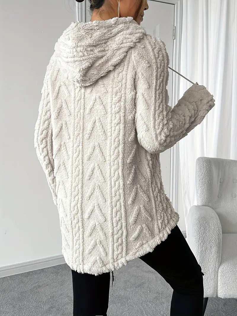 Women's Polyester Hooded Knitted Long Sweater