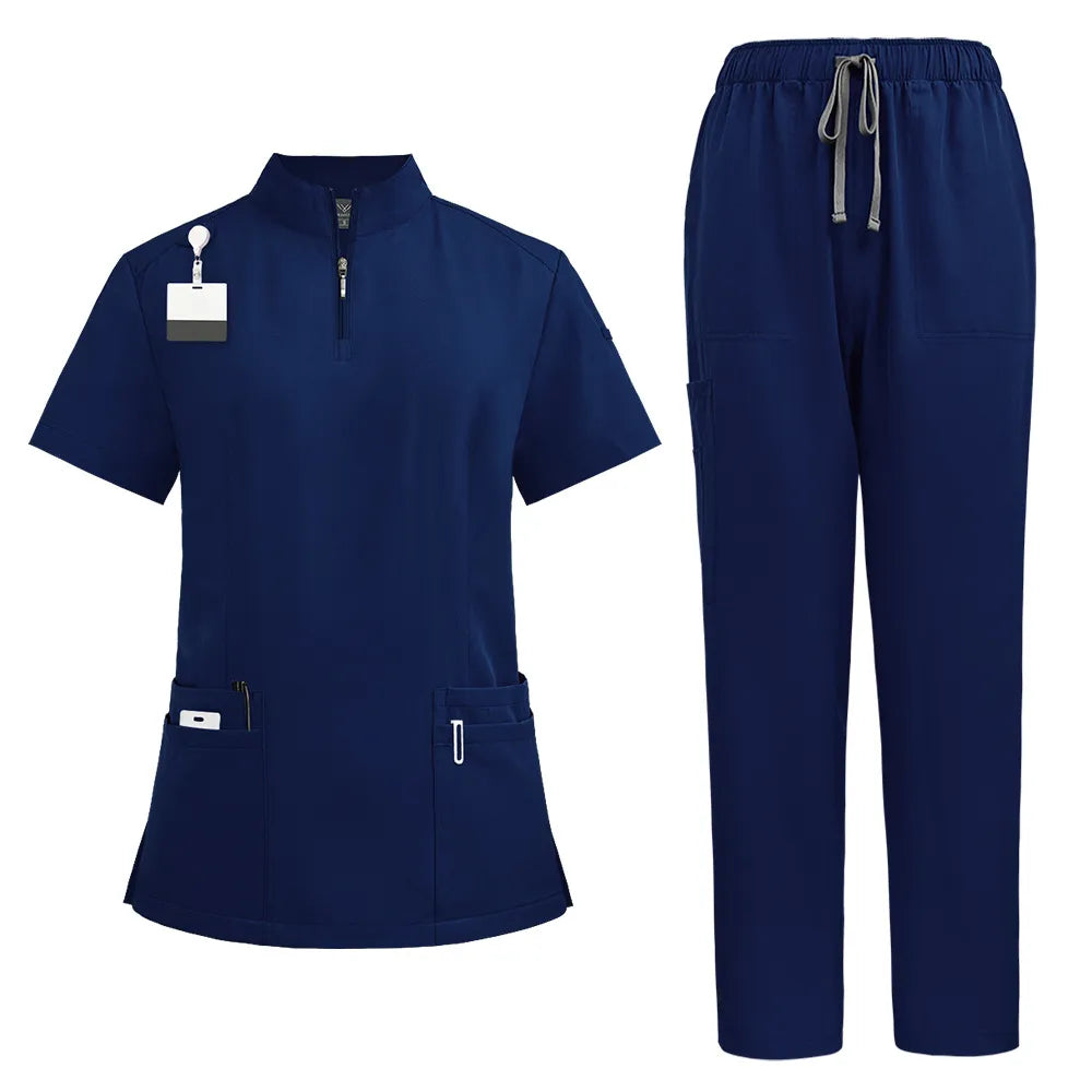 Stand Collar Zipper Doctor Nurse Work Uniforms Suit