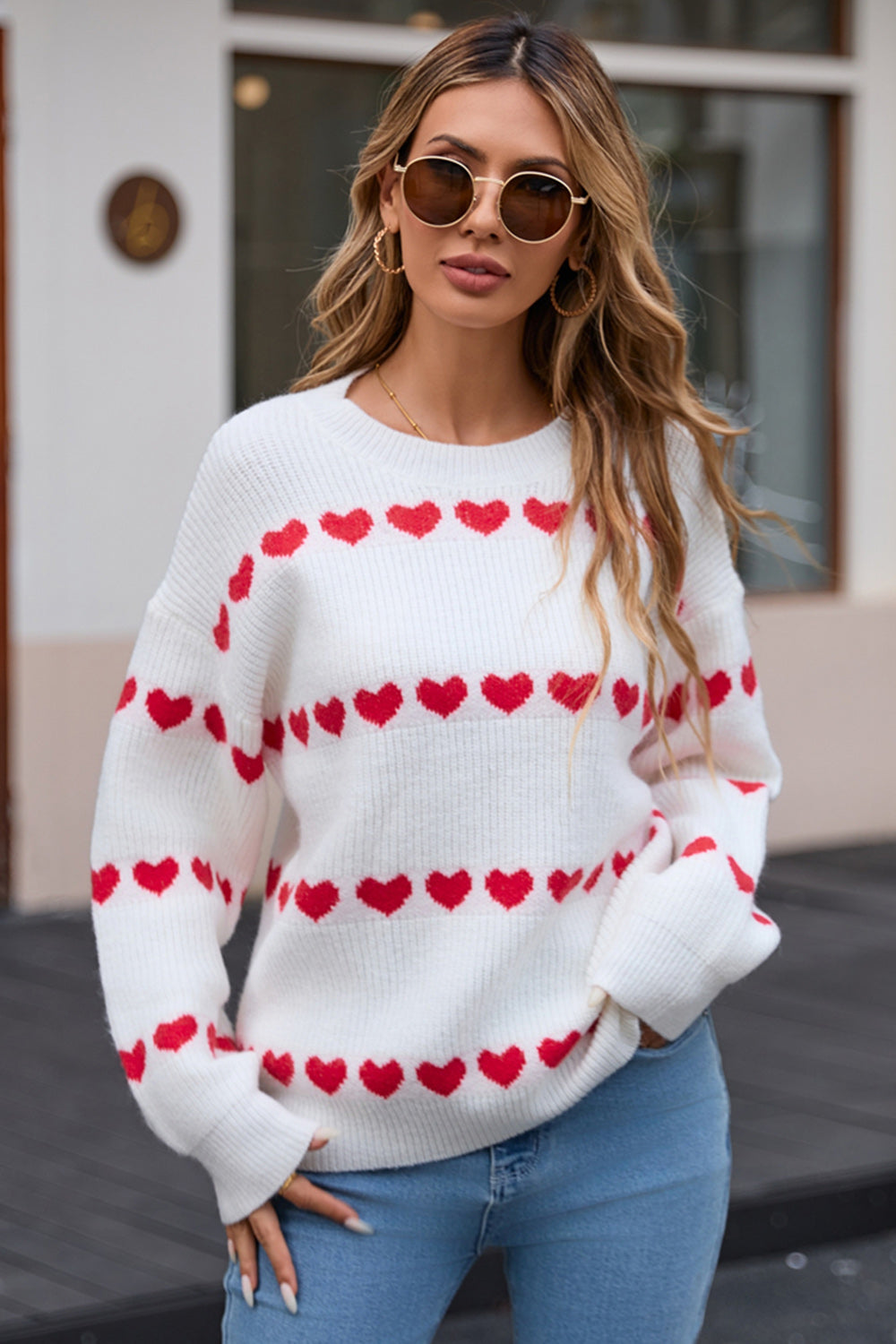 Heart and Angel Wings Round Neck Sweater