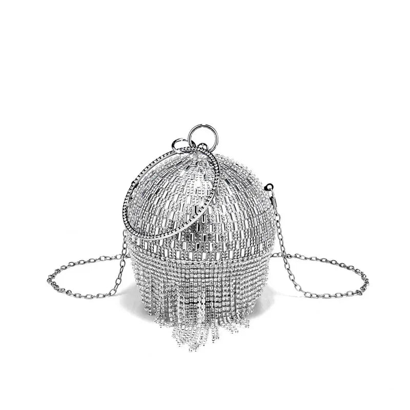 Shining Rhinestone Round Tassel Dinner Bag Women's Fashion