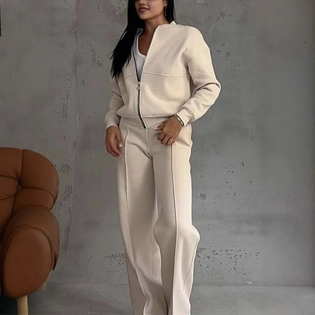 Women's Sports Suits Zipper Jacket And Wide Leg Pants Two-piece Set