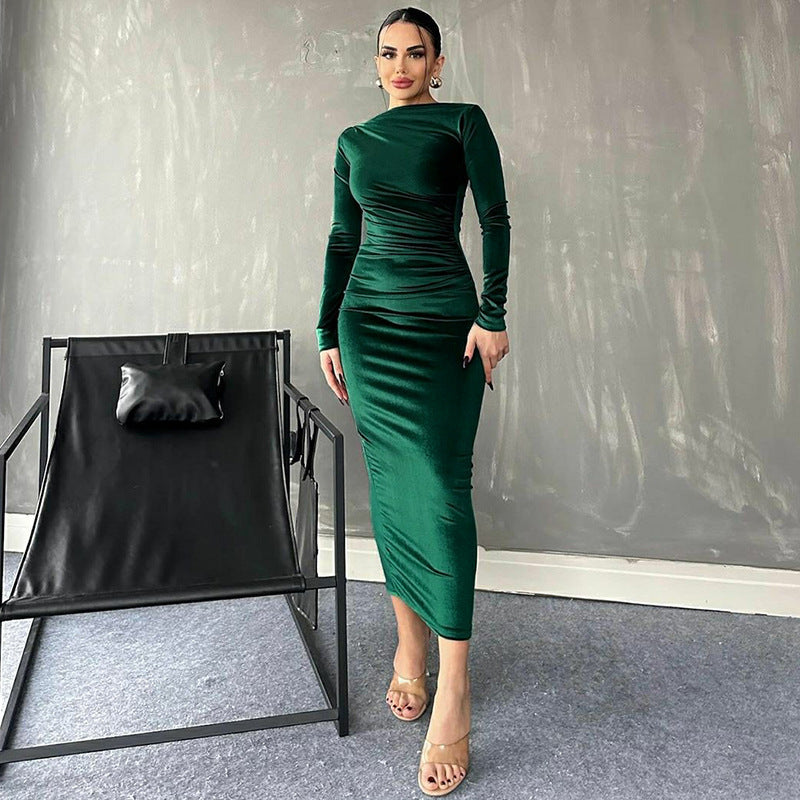 Women's Fashion Personality Solid Color Slim Fit Dress