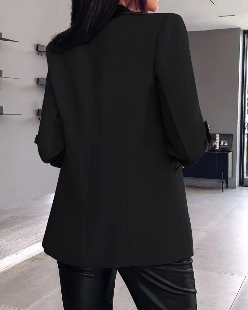 Women's Casual Rolled Sleeves Blazer With Pockets