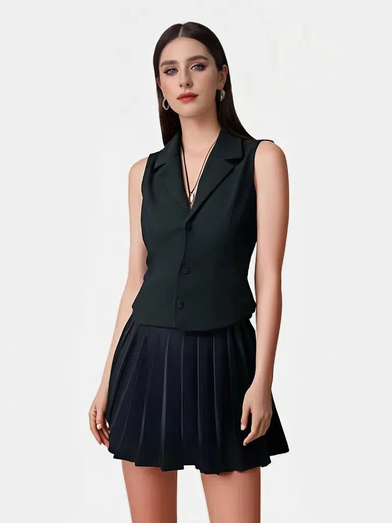 Women's Sleeveless Large Lapel Fashion Casual Set Two-piece Suit