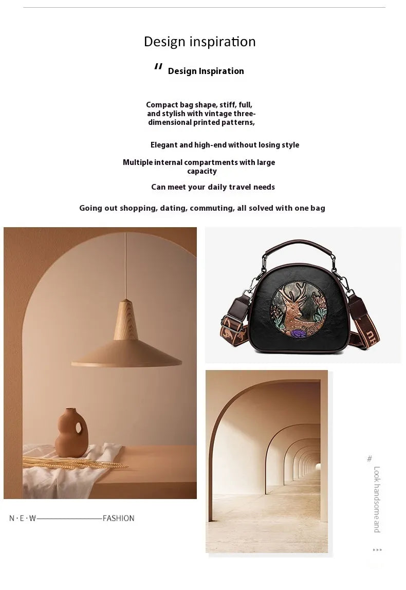 Retro Embossing Large Capacity Women's Handbag All-matching