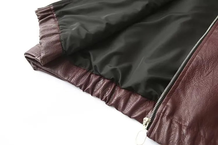 Solid Color Lapel Zipper Jacket Fashion Casual Long Sleeve Leather Coat Tops Women Clothing