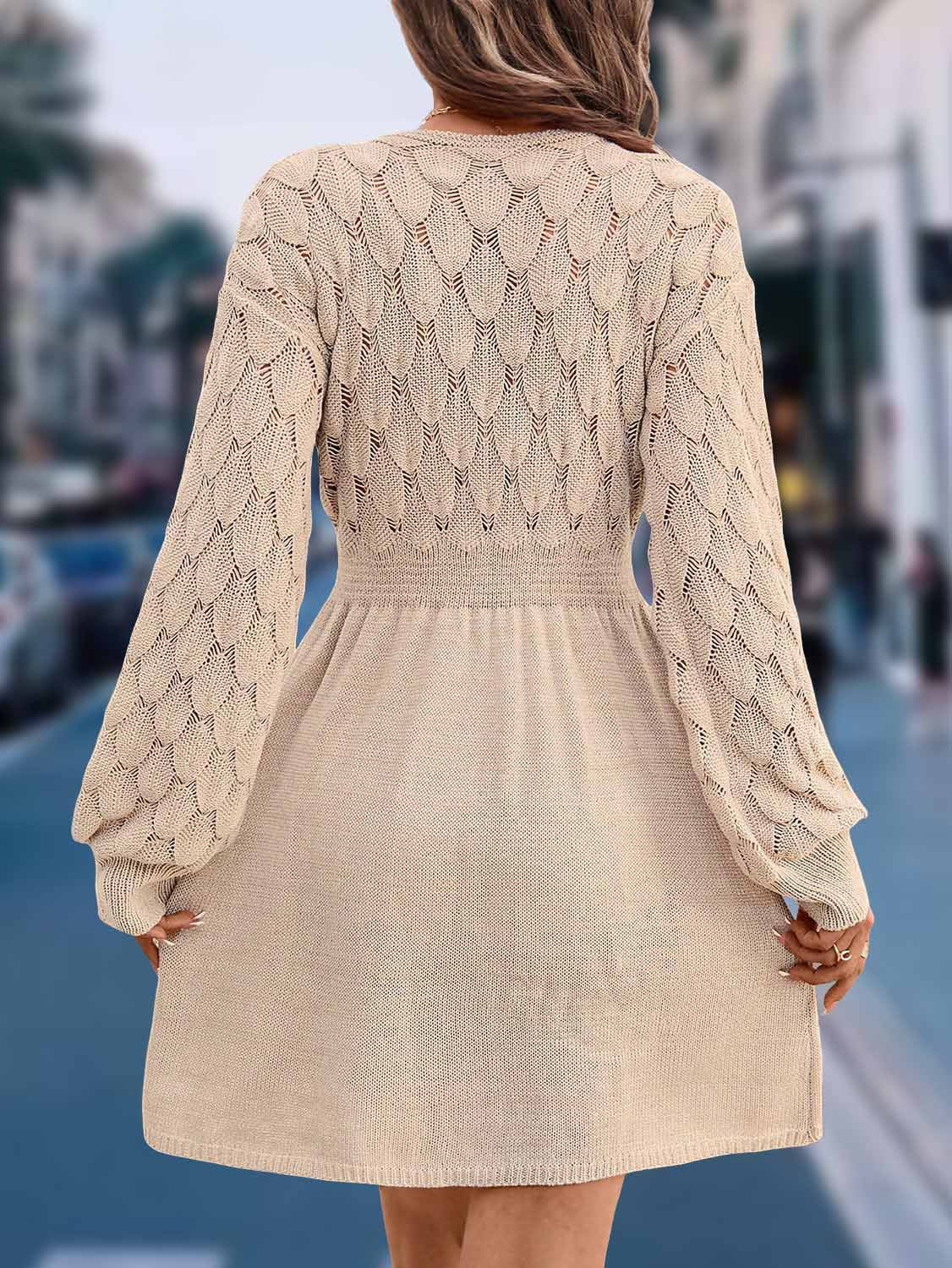 European And American V-neck Beach Dress Long Sleeve Dress