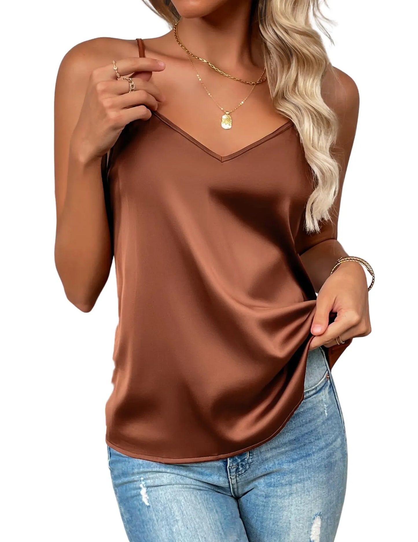 New Women's Silk Adjustable Spaghetti Strap Tank Top Loose