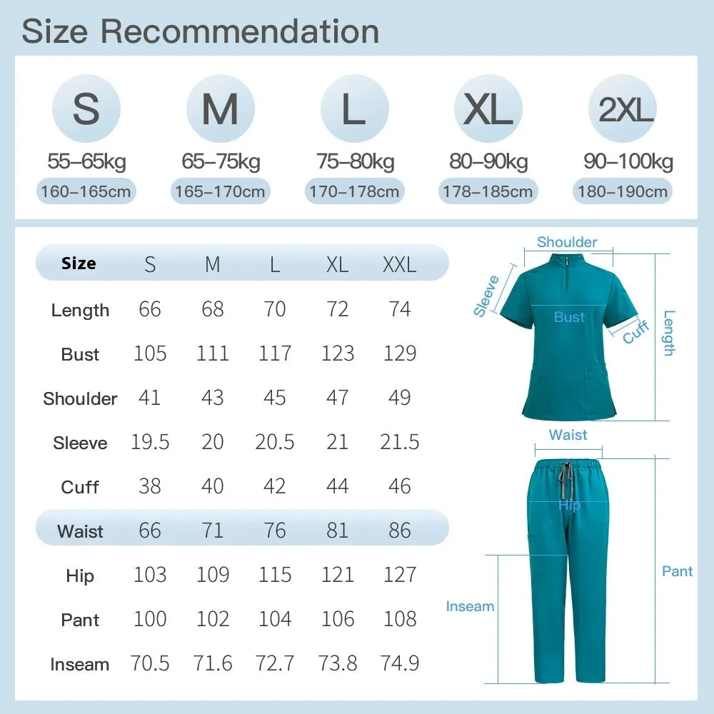 Stand Collar Zipper Doctor Nurse Work Uniforms Suit