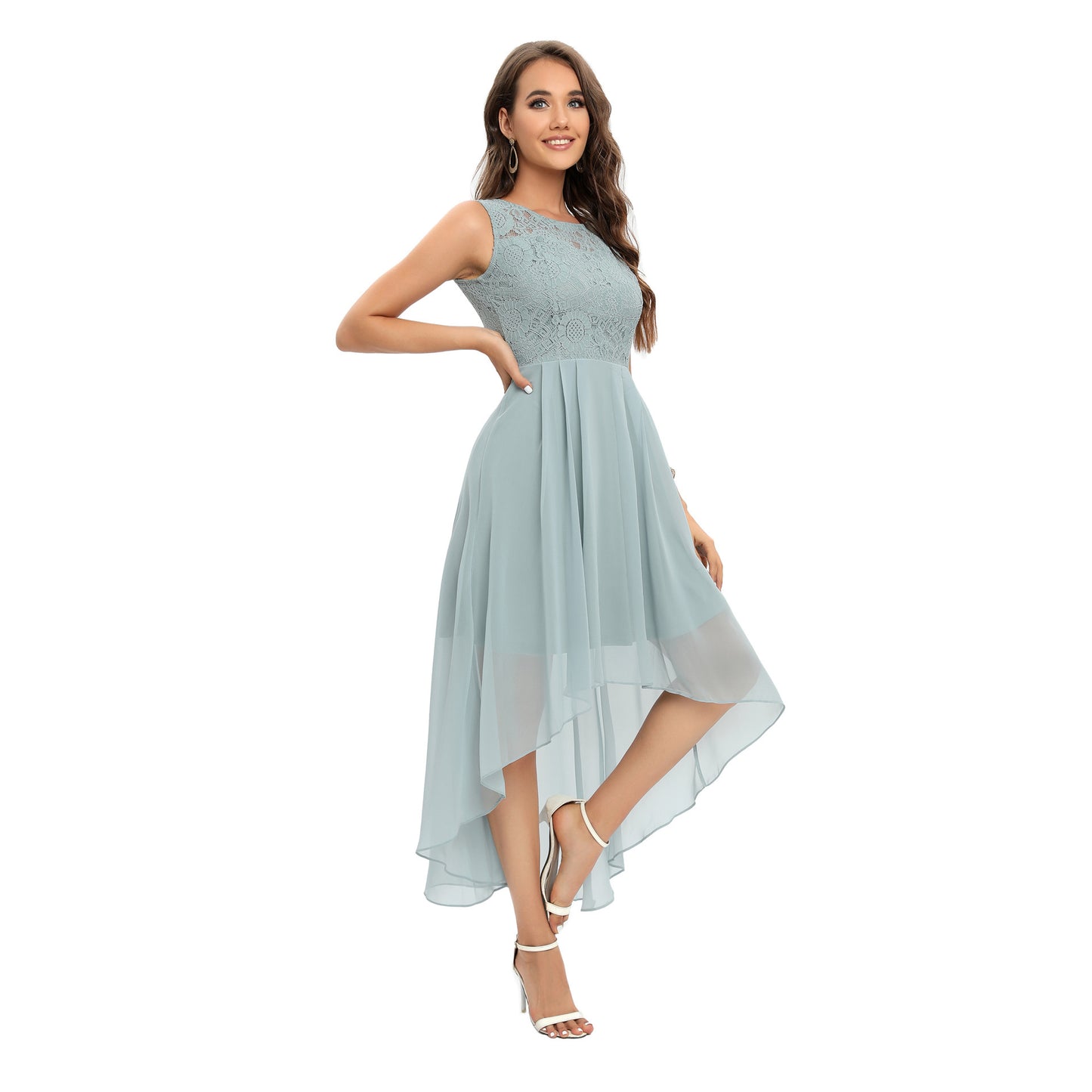 New Lace Stitching Big Swing Chiffon Dress