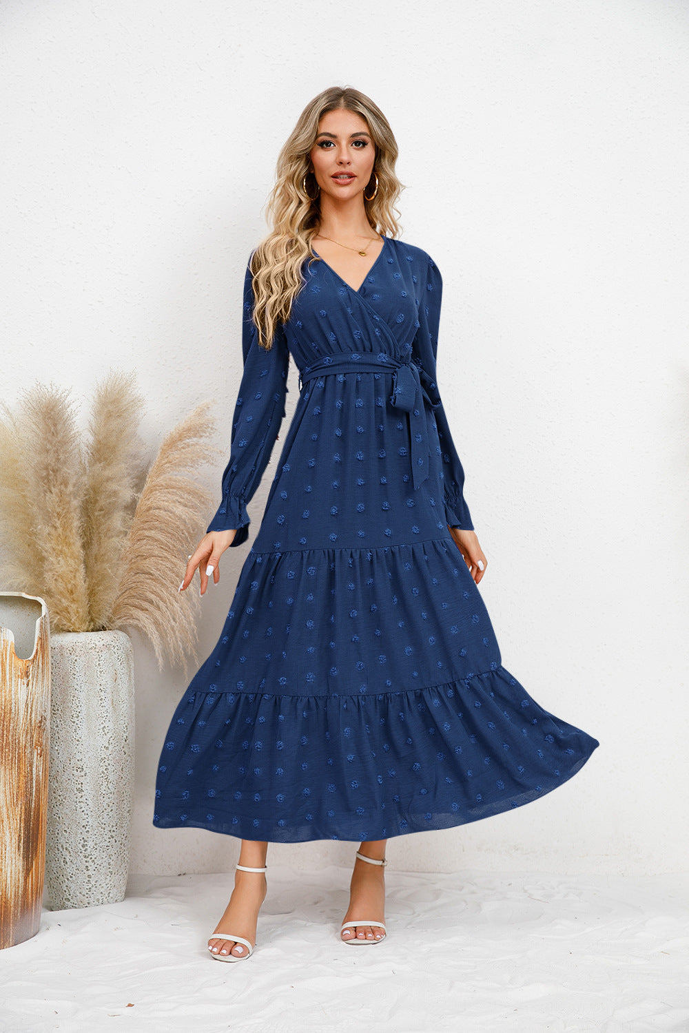 Solid Color Wide Hem Casual Dress Women's Clothing