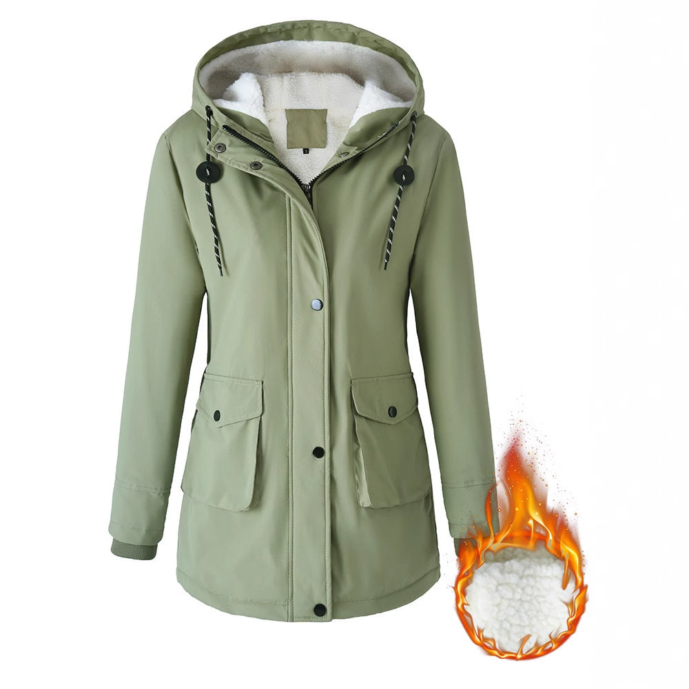European Size Thickened Velvet Cotton Clothes Female Casual Hooded Coat