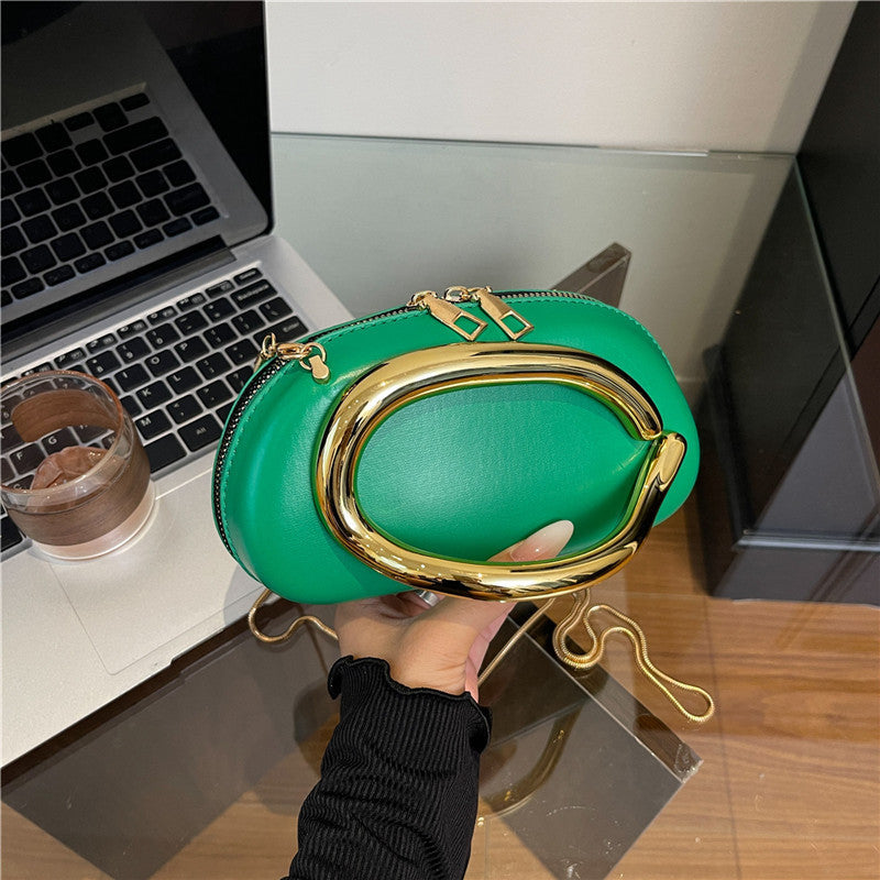 Small Bag Vintage Hardware Metal Handle Chain Crossbody Bag