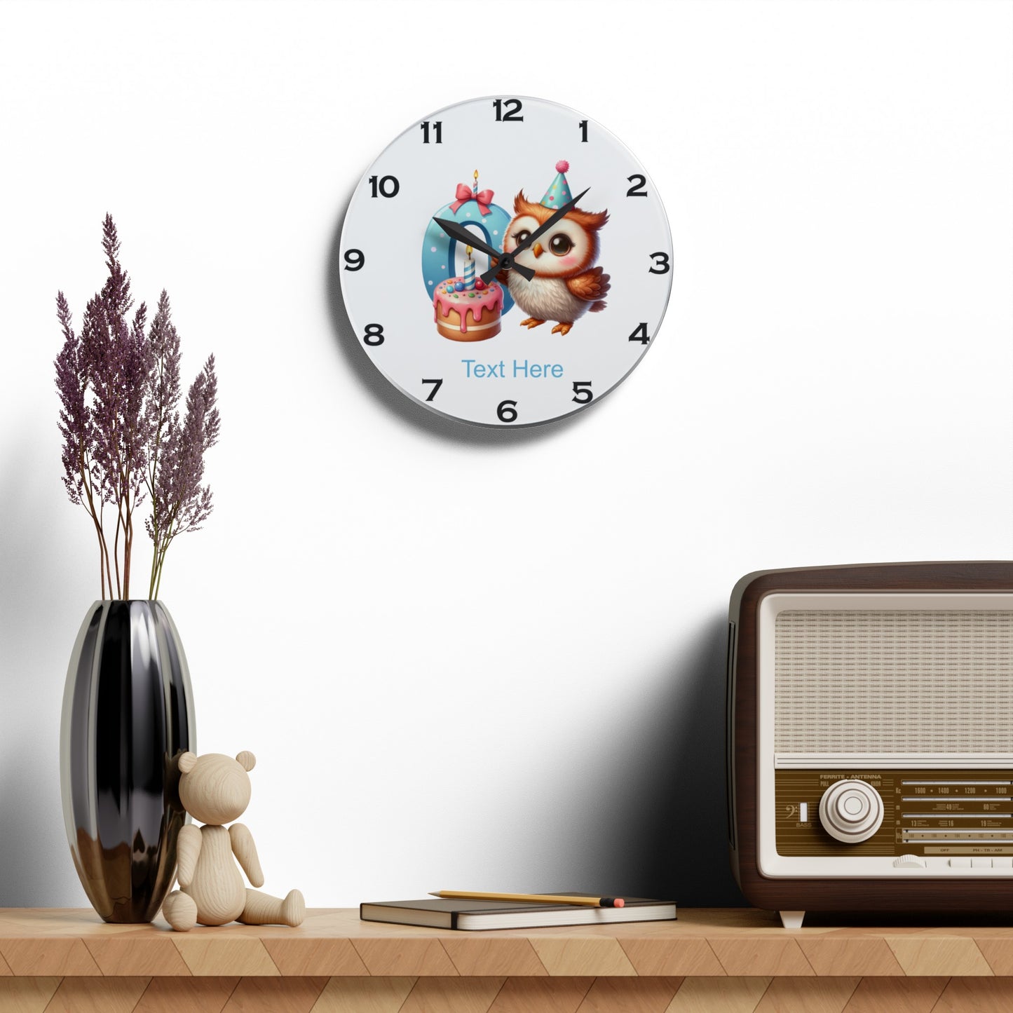 Acrylic Wall Clock - Personalize With Cute Birthday Animals