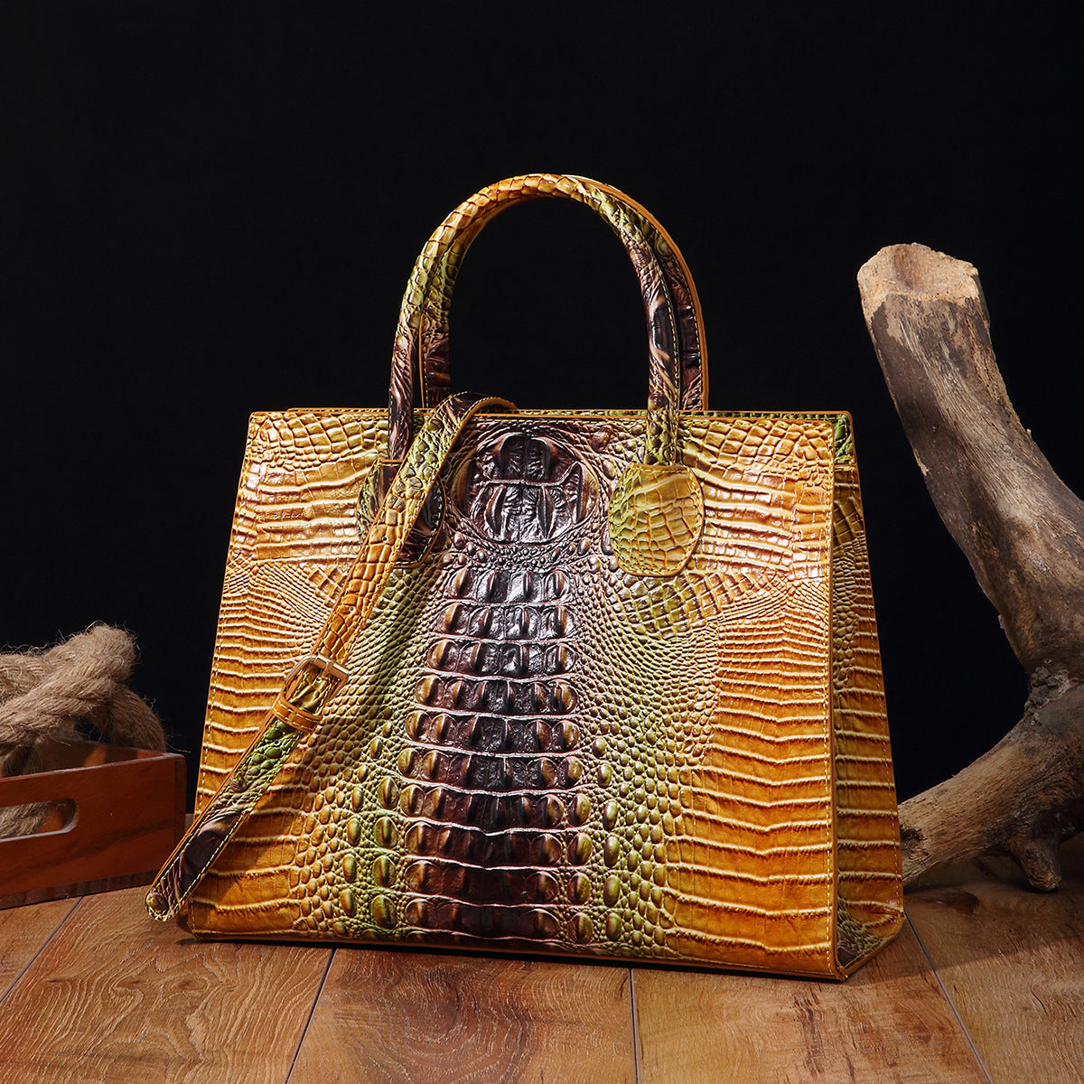 Womens Crossbody Tote Bag  With Vibrant Crocodile-Grain Design