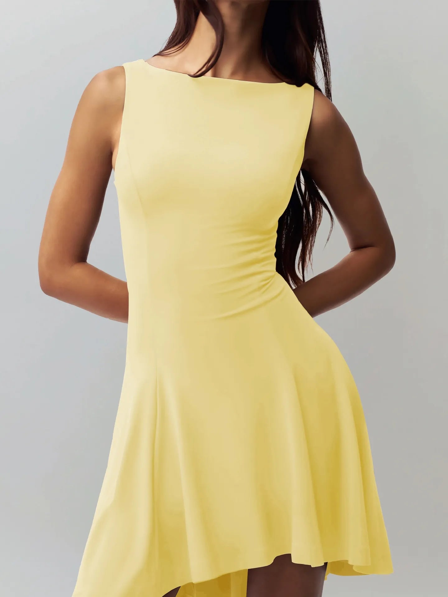 Sleeveless Sexy Hot Girl Off-neck Dress Waist Slimming Back