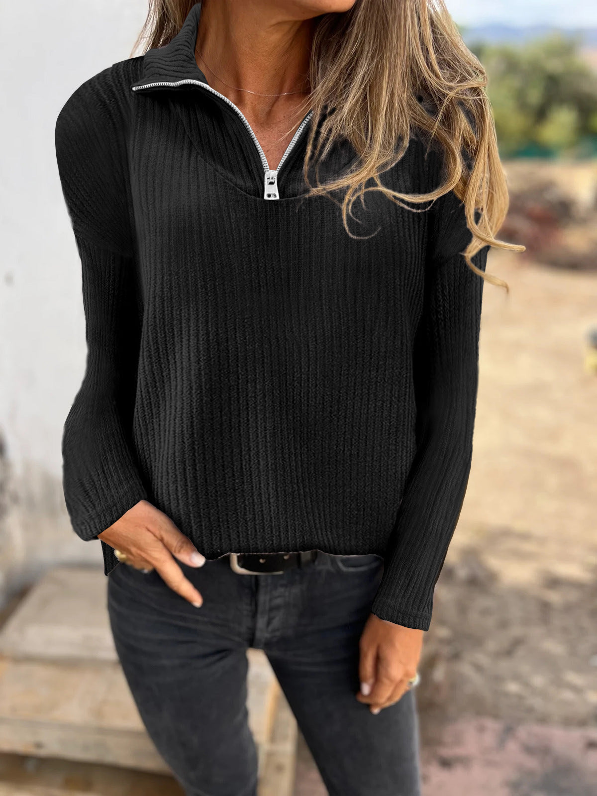 Zipper Pullover Long-sleeved Sweater Casual Coat