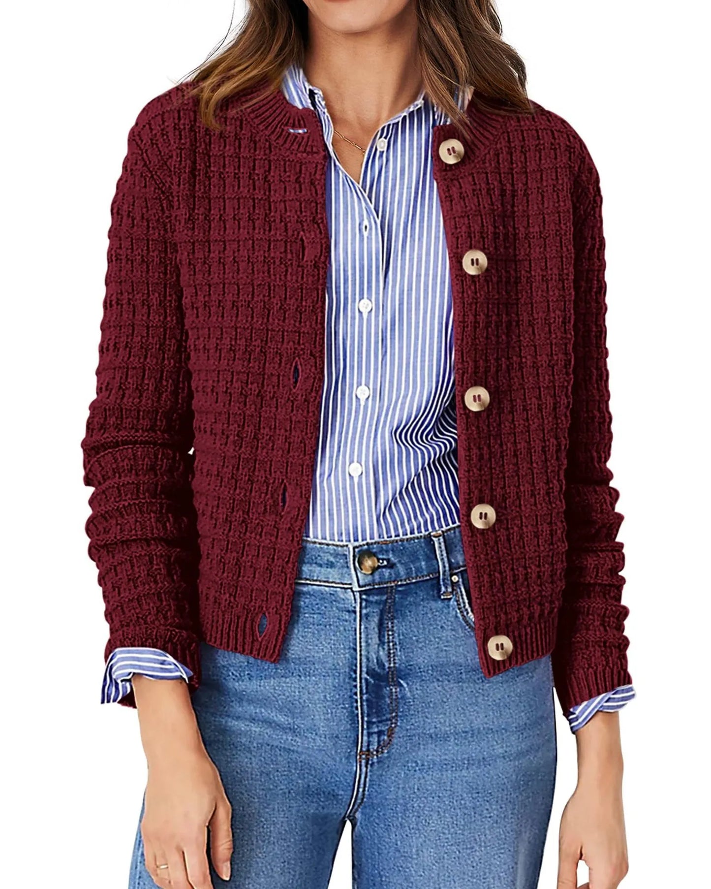 Women's Solid Color Commute Knitted Cardigan Casual Sweater Coat