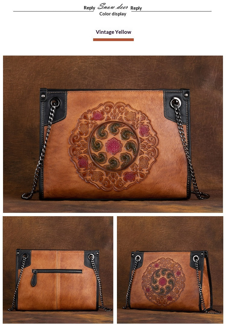 Large-Capacity ShoulderCrossbody Top-Grain Leather Tote Bag