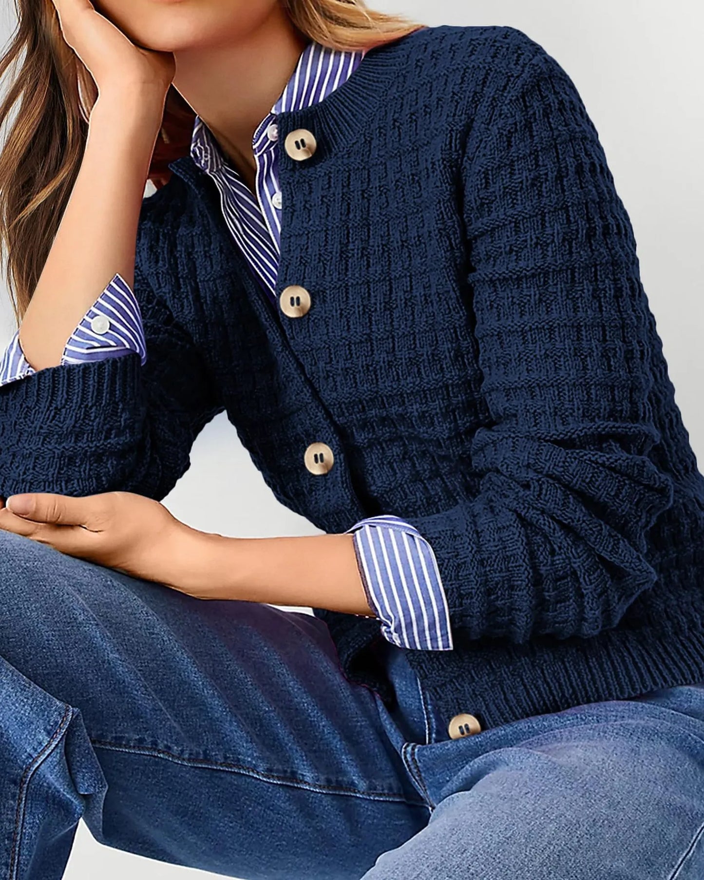 Women's Solid Color Commute Knitted Cardigan Casual Sweater Coat