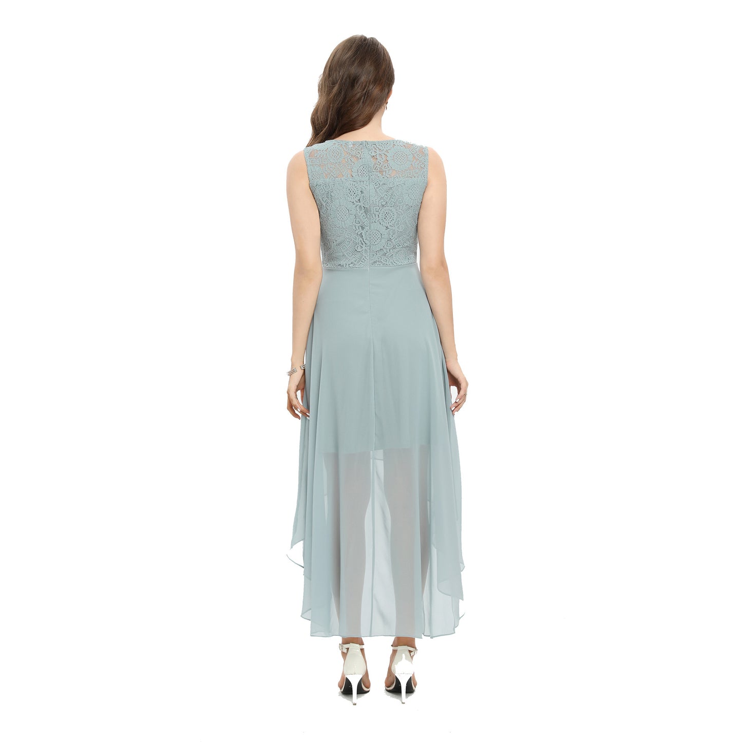 New Lace Stitching Big Swing Chiffon Dress