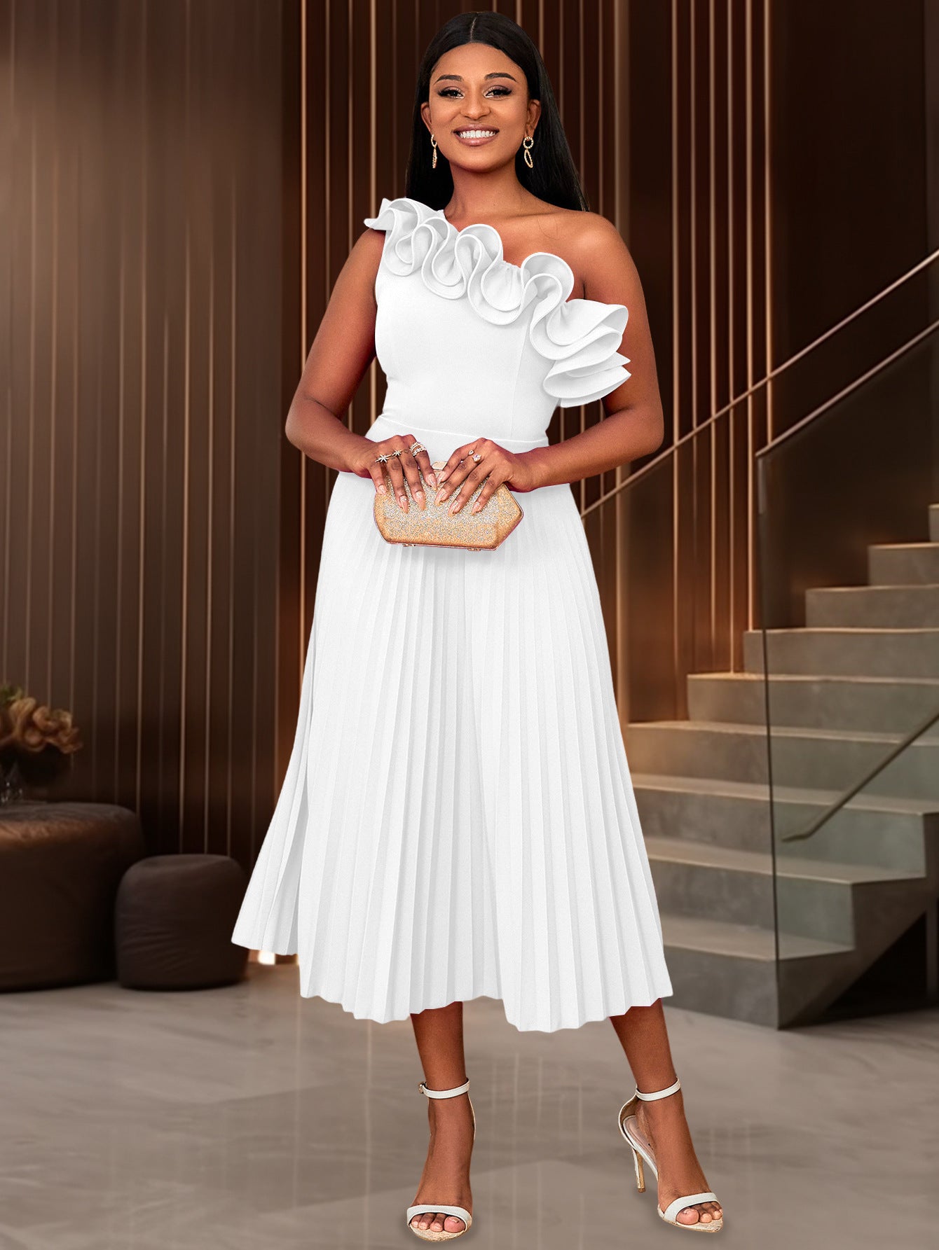 Women's Fashion Shoulder Diagonal Collar Dress