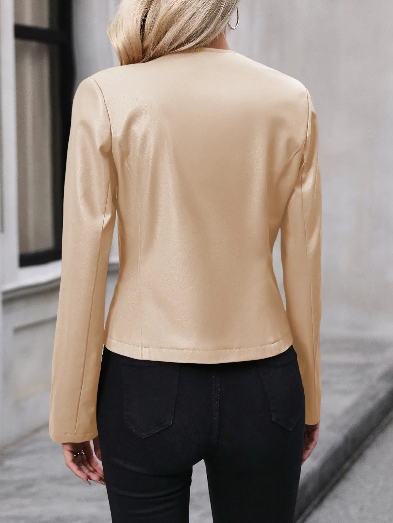 Casual Long-sleeve Solid Color Jacket Motorcycle Leather Coat Tops For Women Outwear