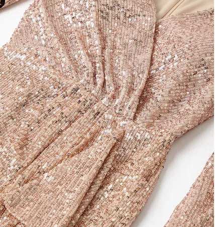Fantasy Celebrity Sexy High Slit Long Sleeve Sequined Banquet Evening Dress Women