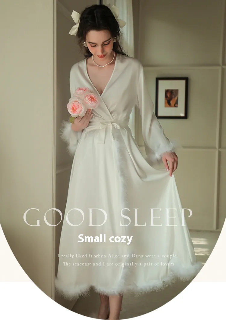 Women's Feather Satin Long Robe
