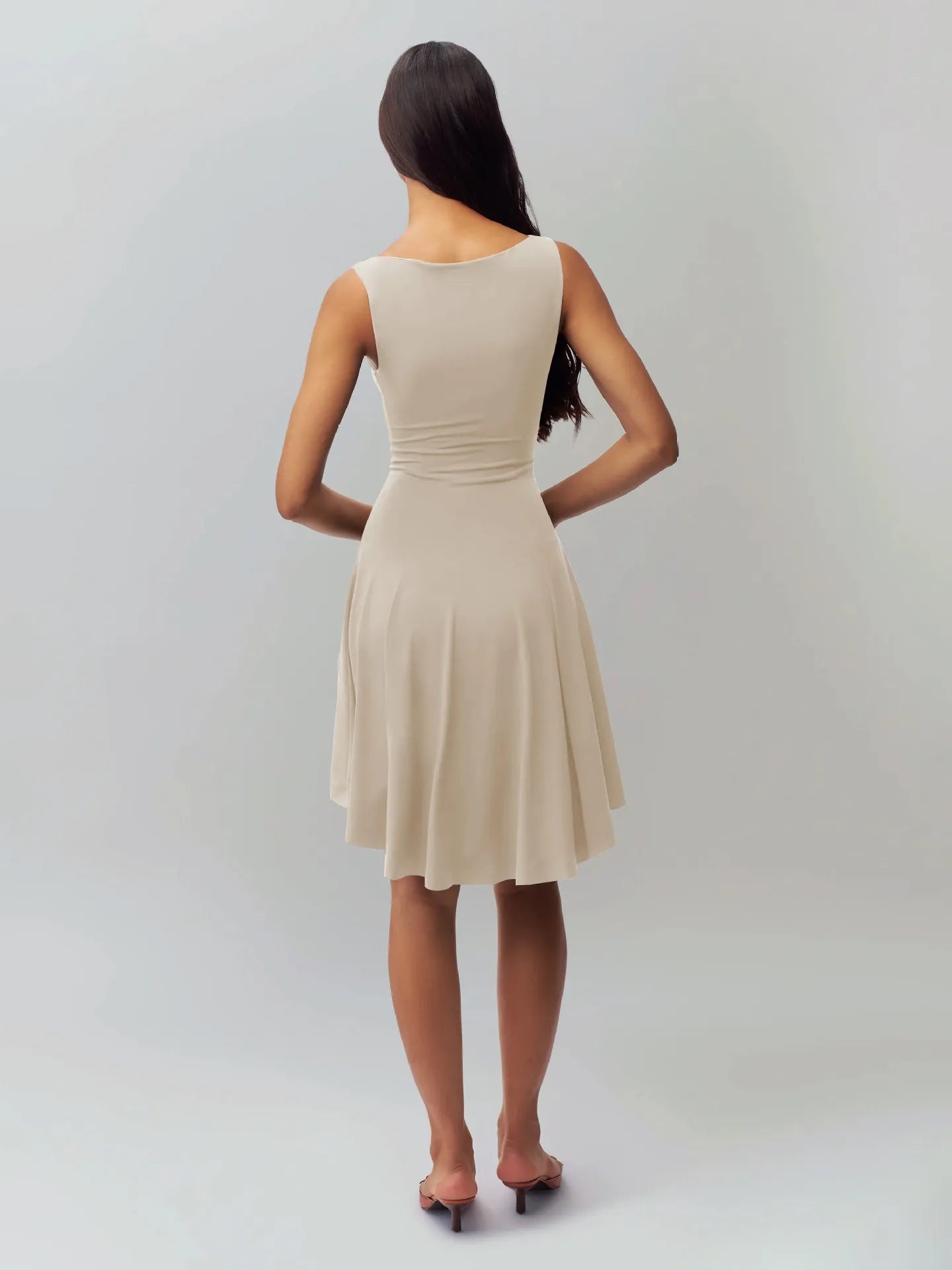 Sleeveless Sexy Hot Girl Off-neck Dress Waist Slimming Back