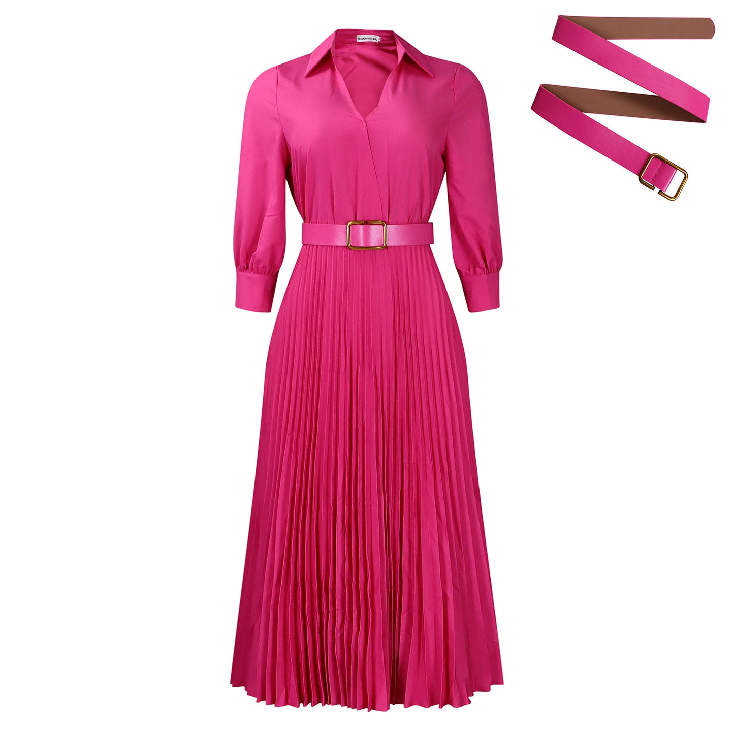 Autumn And Winter New Elegant Polo Collar Solid Color Large Swing Pleated Dress