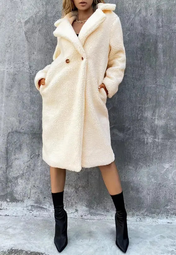 Elegant Double Breasted Lapel Loose And Warm Long-cut Coat